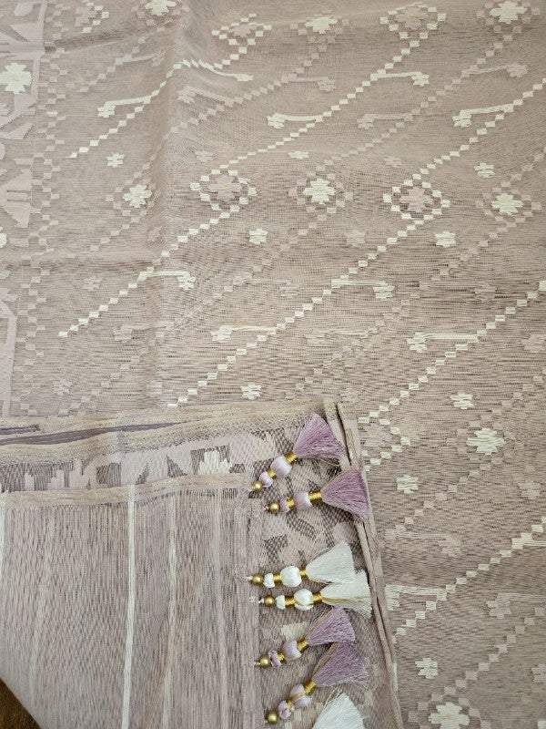 Lavender Grey Half Silk Dhakai Jamdani