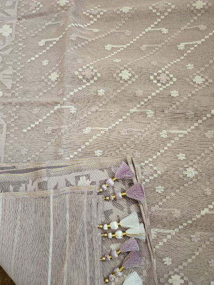 Lavender Grey Half Silk Dhakai Jamdani