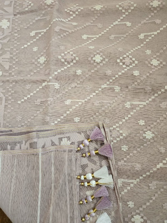 Lavender Grey Half Silk Dhakai Jamdani