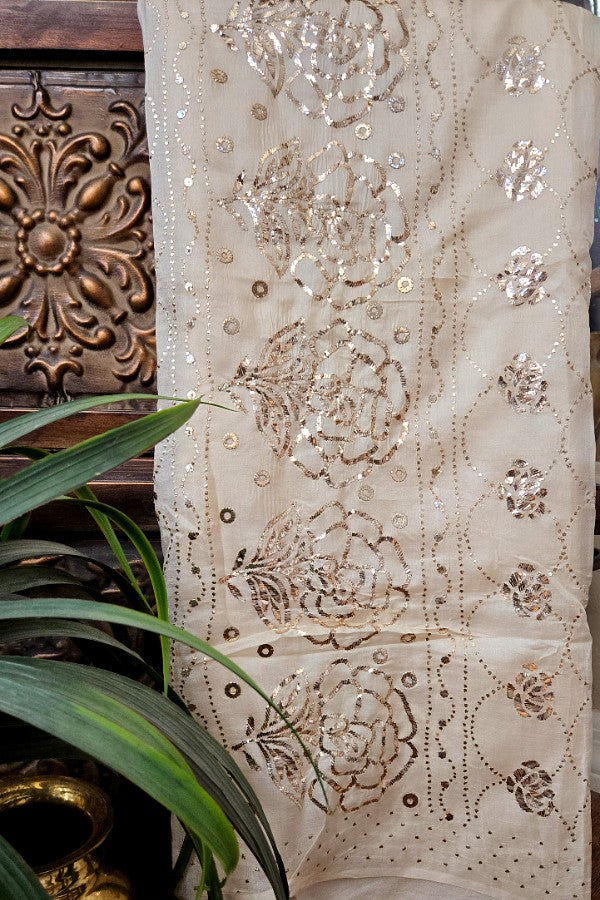 Ivory Tussar Kamdani Saree