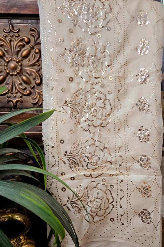 Ivory Tussar Kamdani Saree