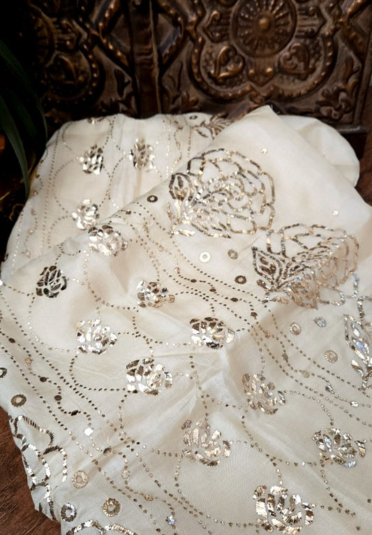 Ivory Tussar Kamdani Saree