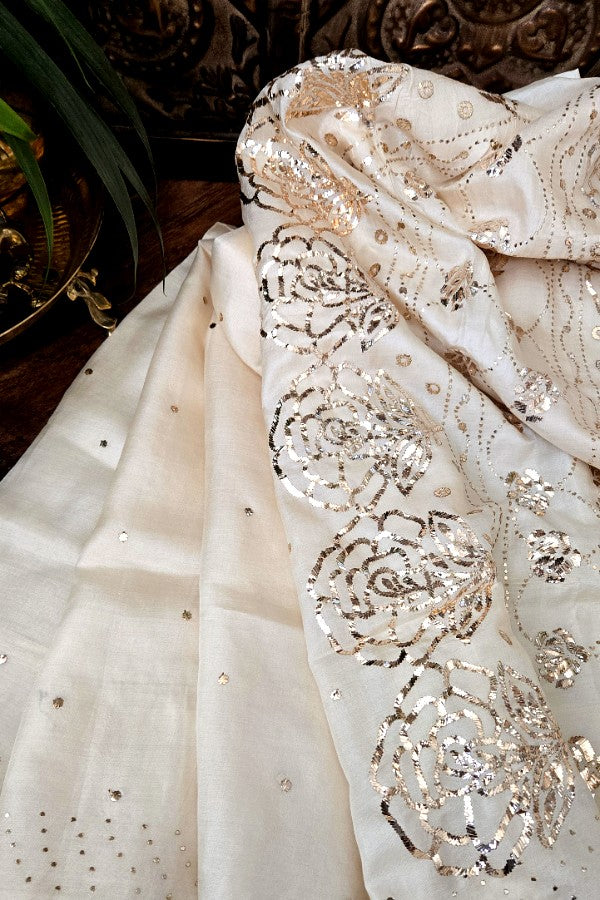 Ivory Tussar Kamdani Saree