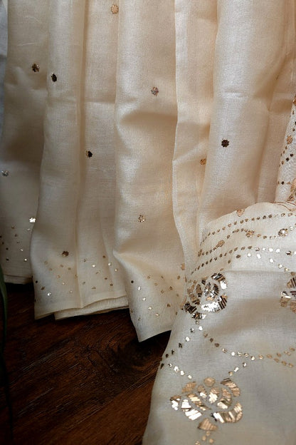 Ivory Tussar Kamdani Saree