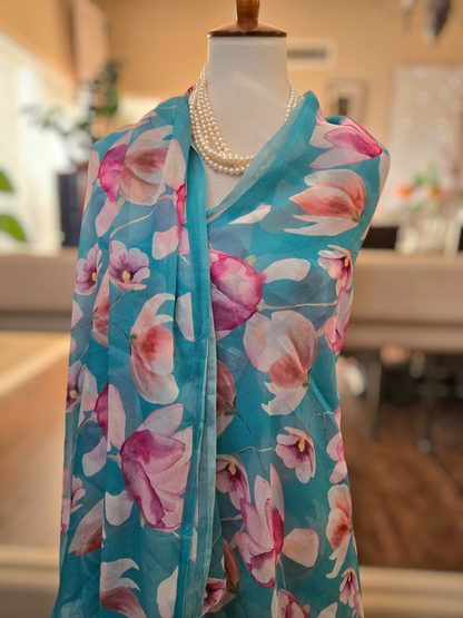 Platinum Printed Pure Chiffon Saree