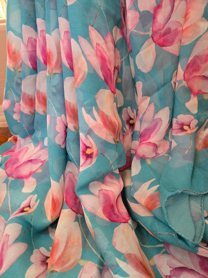 Platinum Printed Pure Chiffon Saree