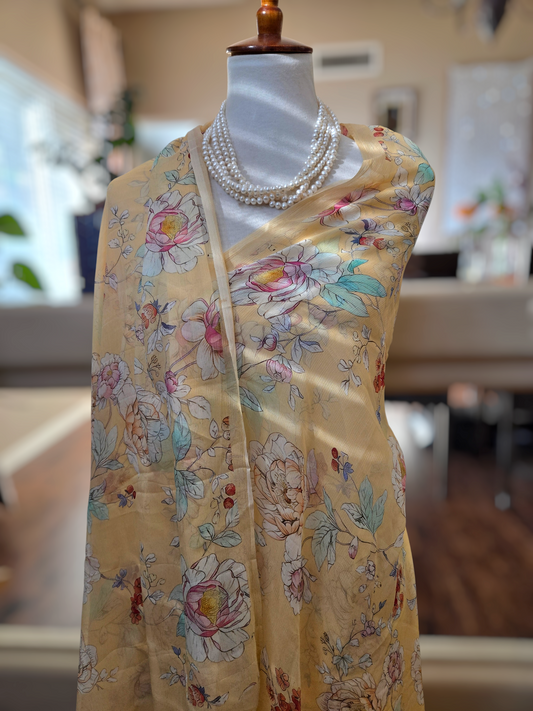 Platinum Printed Pure Chiffon Saree