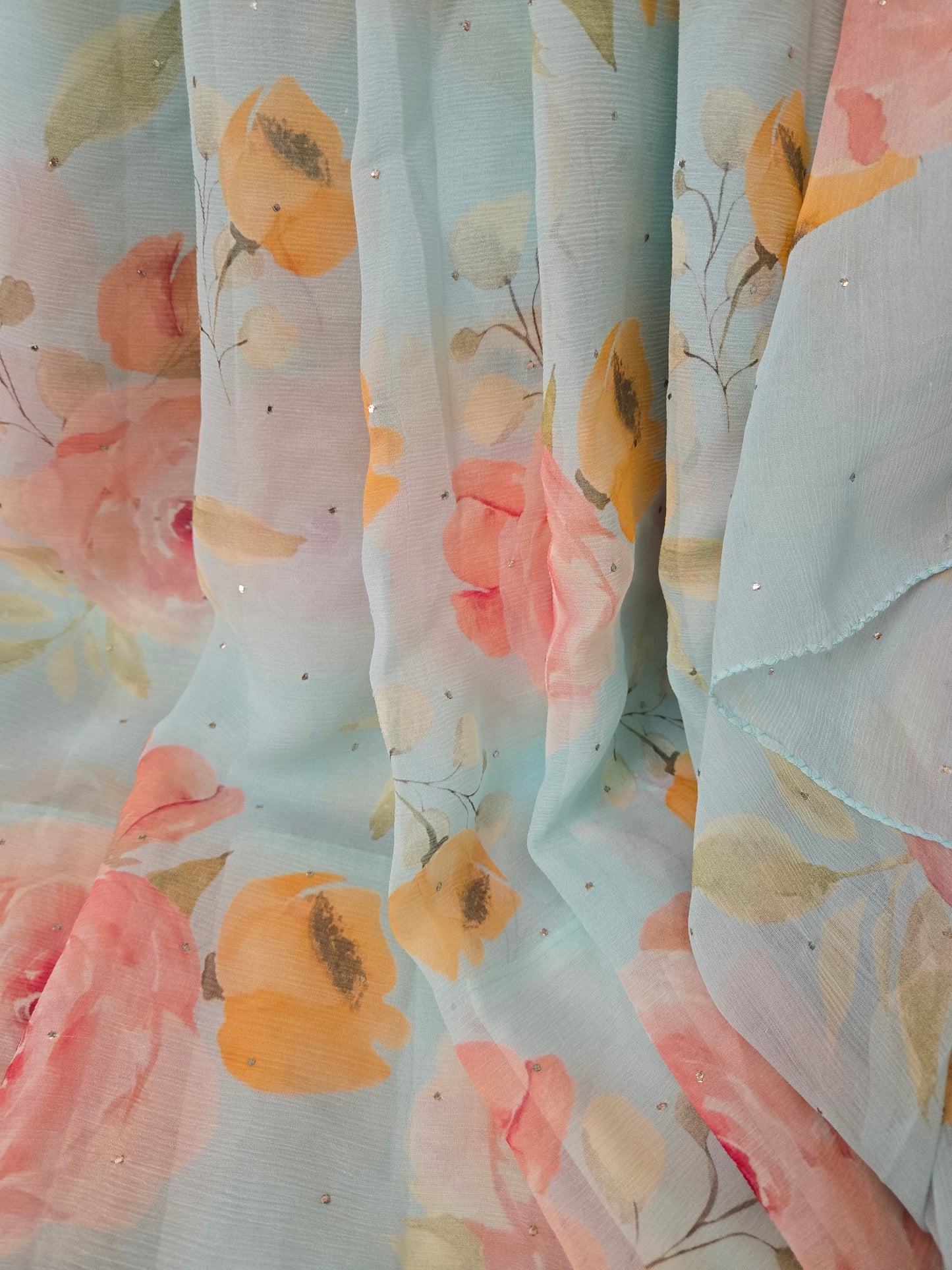 Platinum Printed Pure Chiffon Saree with Mukaish