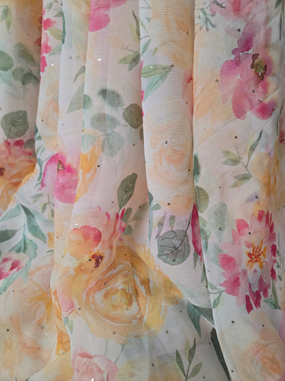 Platinum Printed Pure Chiffon Saree with Mukaish