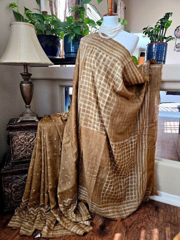 Dabu Tussar Print Saree