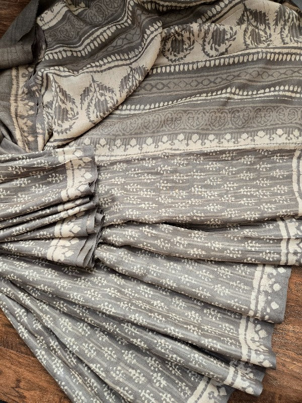 Dabu Tussar Print Saree