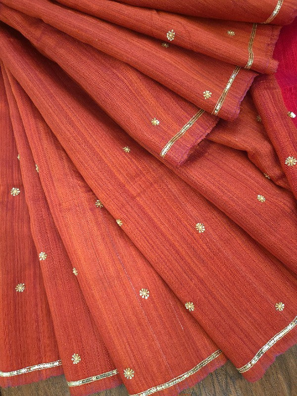 Burnt Orange Matka Zardozi Saree