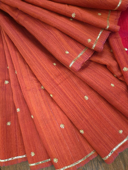 Burnt Orange Matka Zardozi Saree