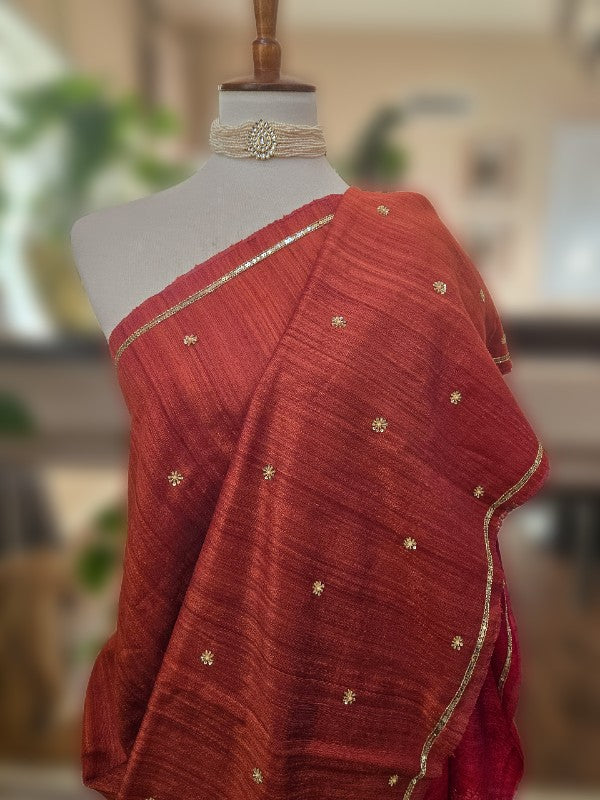 Burnt Orange Matka Zardozi Saree