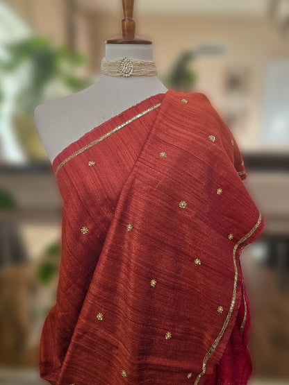 Burnt Orange Matka Zardozi Saree