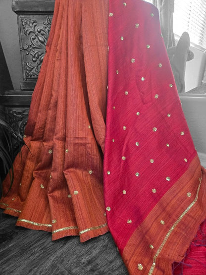 Burnt Orange Matka Zardozi Saree