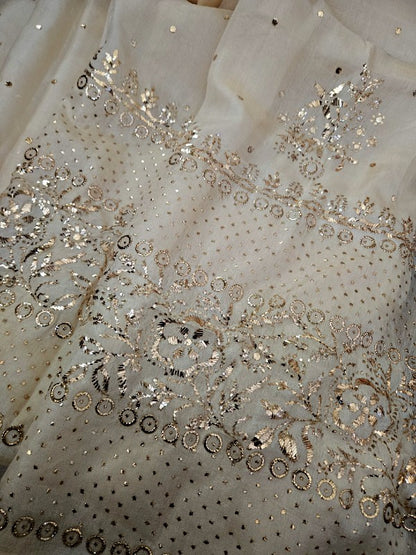 Ivory Tussar Kamdani Saree