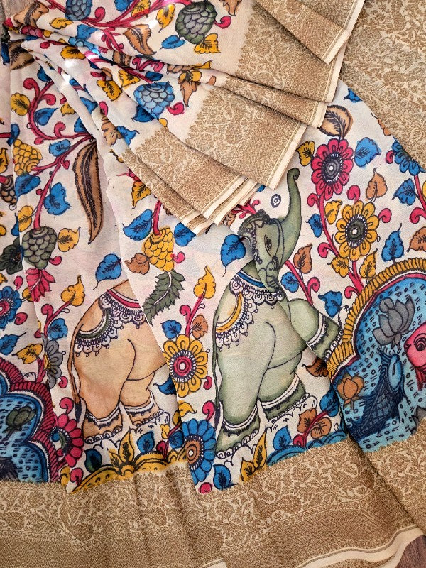 Banarsi Georgette Pen Kalamkari Saree