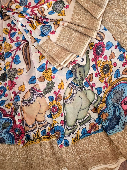Banarsi Georgette Pen Kalamkari Saree