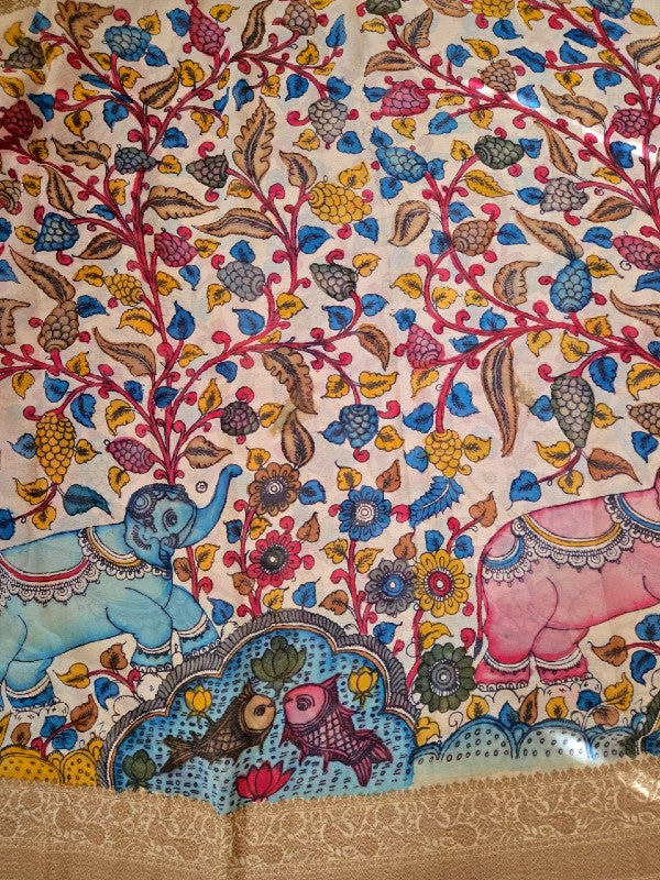 Banarsi Georgette Pen Kalamkari Saree