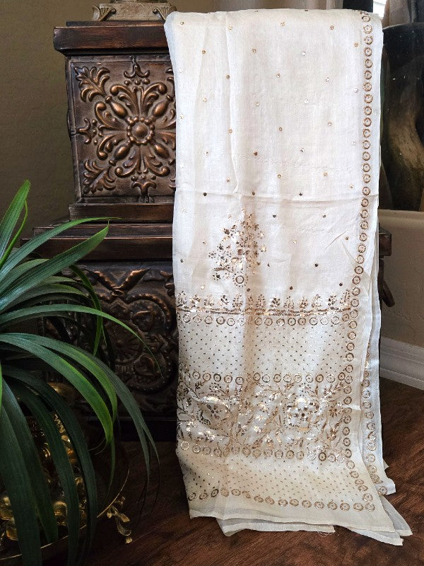 Ivory Tussar Kamdani Saree