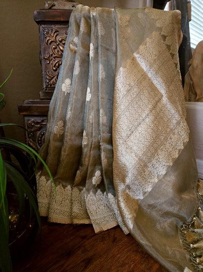 Moss-Mehendi Tissue Banarsi Saree