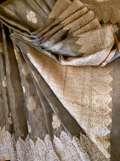 Moss-Mehendi Tissue Banarsi Saree