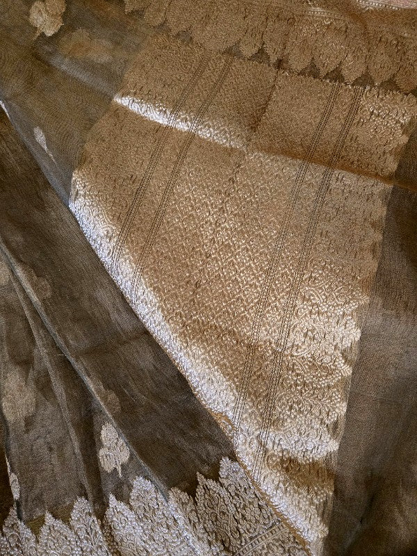 Moss-Mehendi Tissue Banarsi Saree