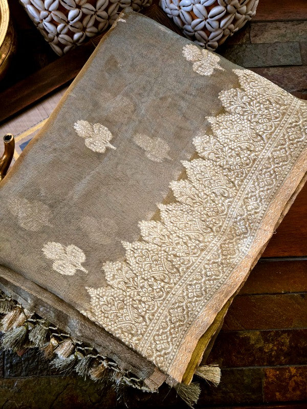 Moss-Mehendi Tissue Banarsi Saree