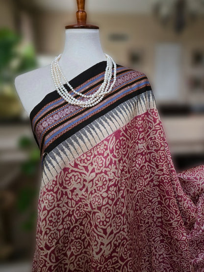 Vidharba Tussar with Block Print