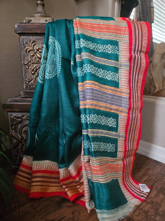 Vidharba Tussar with Block Print