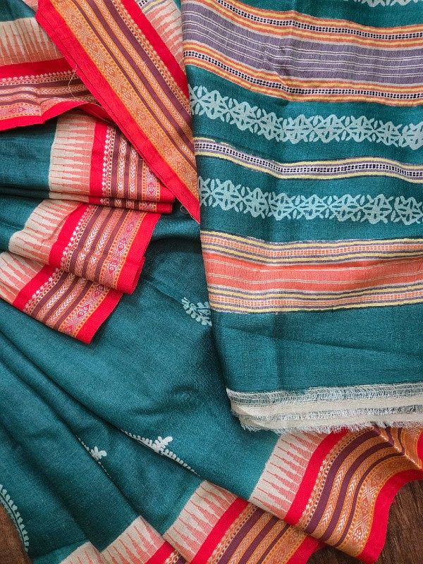 Vidharba Tussar with Block Print
