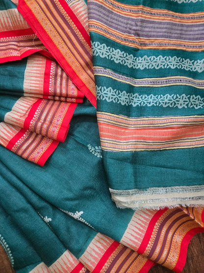 Vidharba Tussar with Block Print