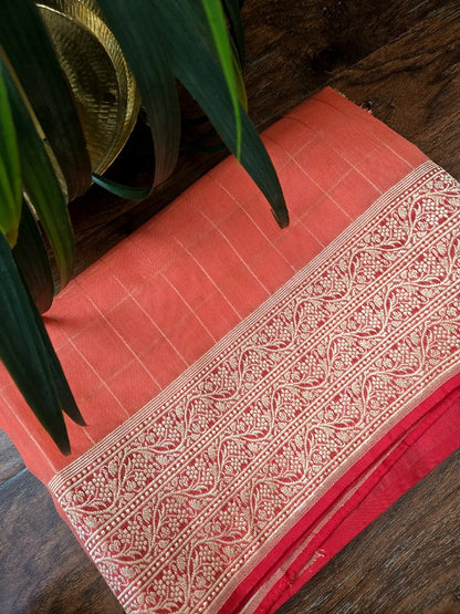 Peachy Kora Organza Banarsi Saree