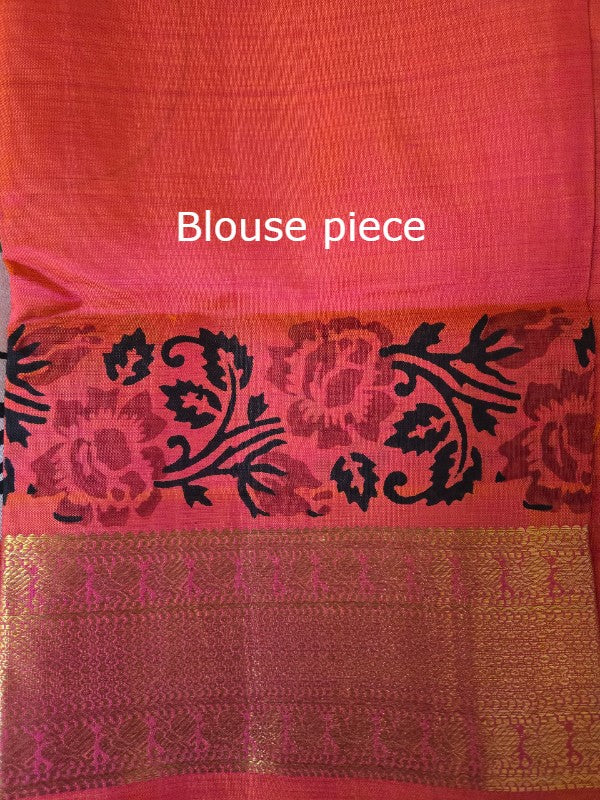 Block Printed Zari Kanjivaram Saree