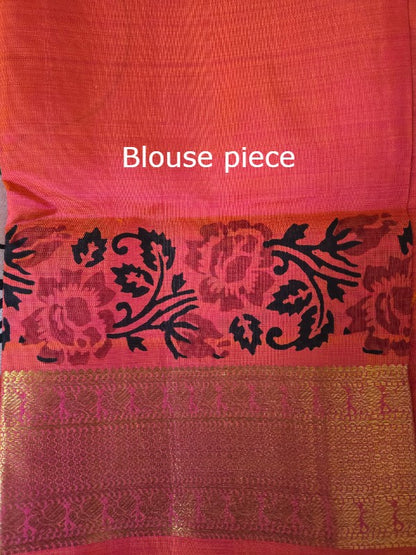 Block Printed Zari Kanjivaram Saree