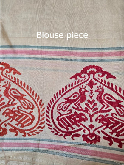 Block Printed Kanjivaram Saree