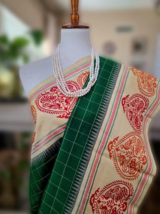 Block Printed Kanjivaram Saree