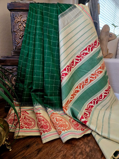 Block Printed Kanjivaram Saree