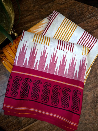 Block print Kanjivaram Saree