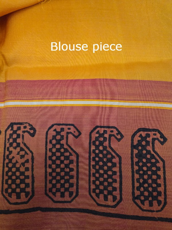 Block print Kanjivaram Saree
