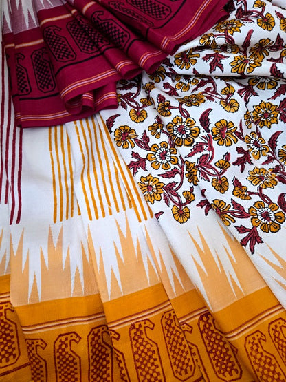 Block print Kanjivaram Saree