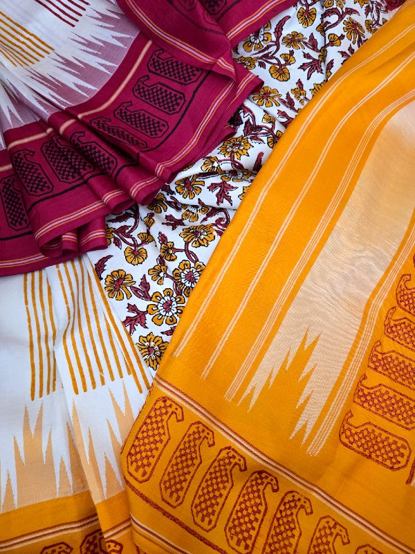 Block print Kanjivaram Saree