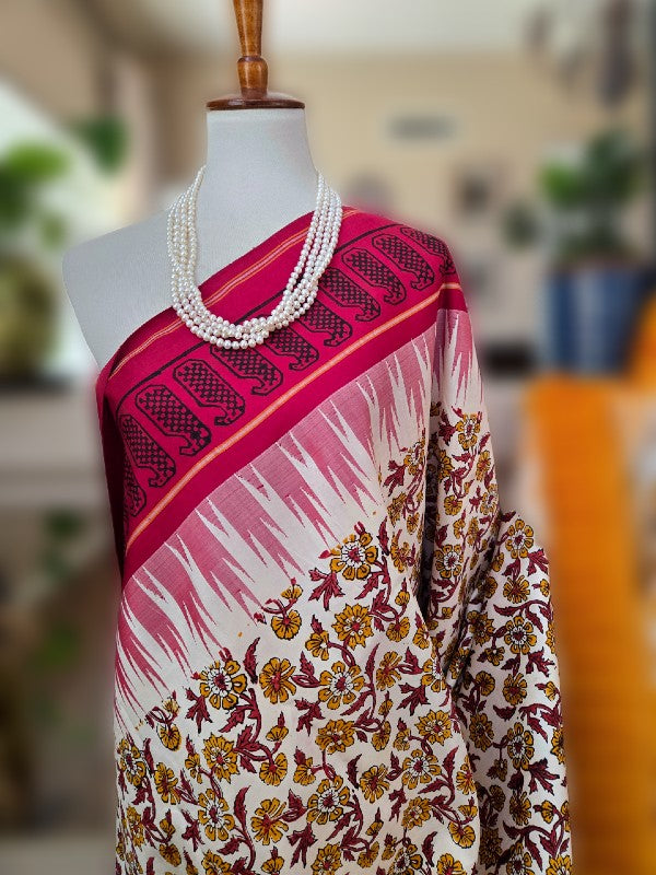 Block print Kanjivaram Saree