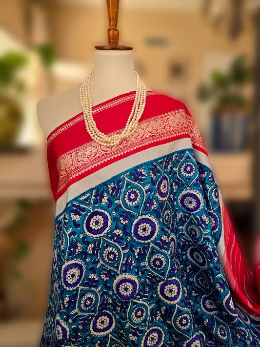 Block Print Kanjivaram Saree