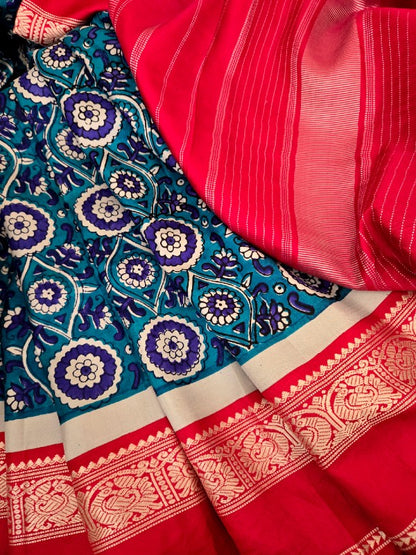 Block Print Kanjivaram Saree