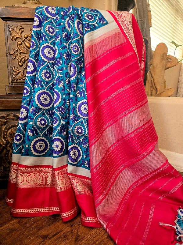 Block Print Kanjivaram Saree