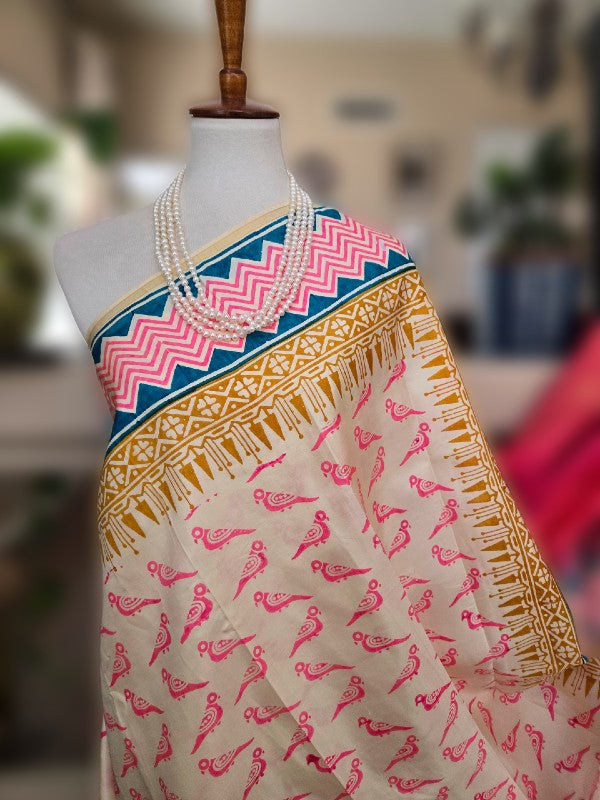 Block Zari Print Kanjivaram saree