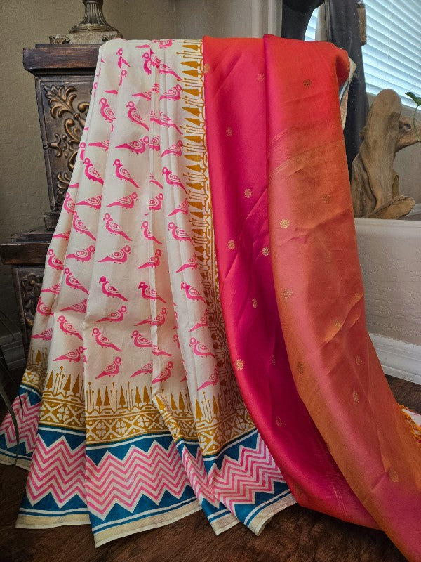 Block Zari Print Kanjivaram saree