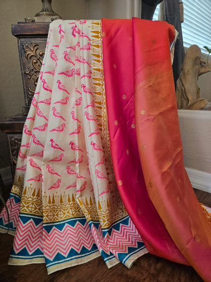 Block Zari Print Kanjivaram saree